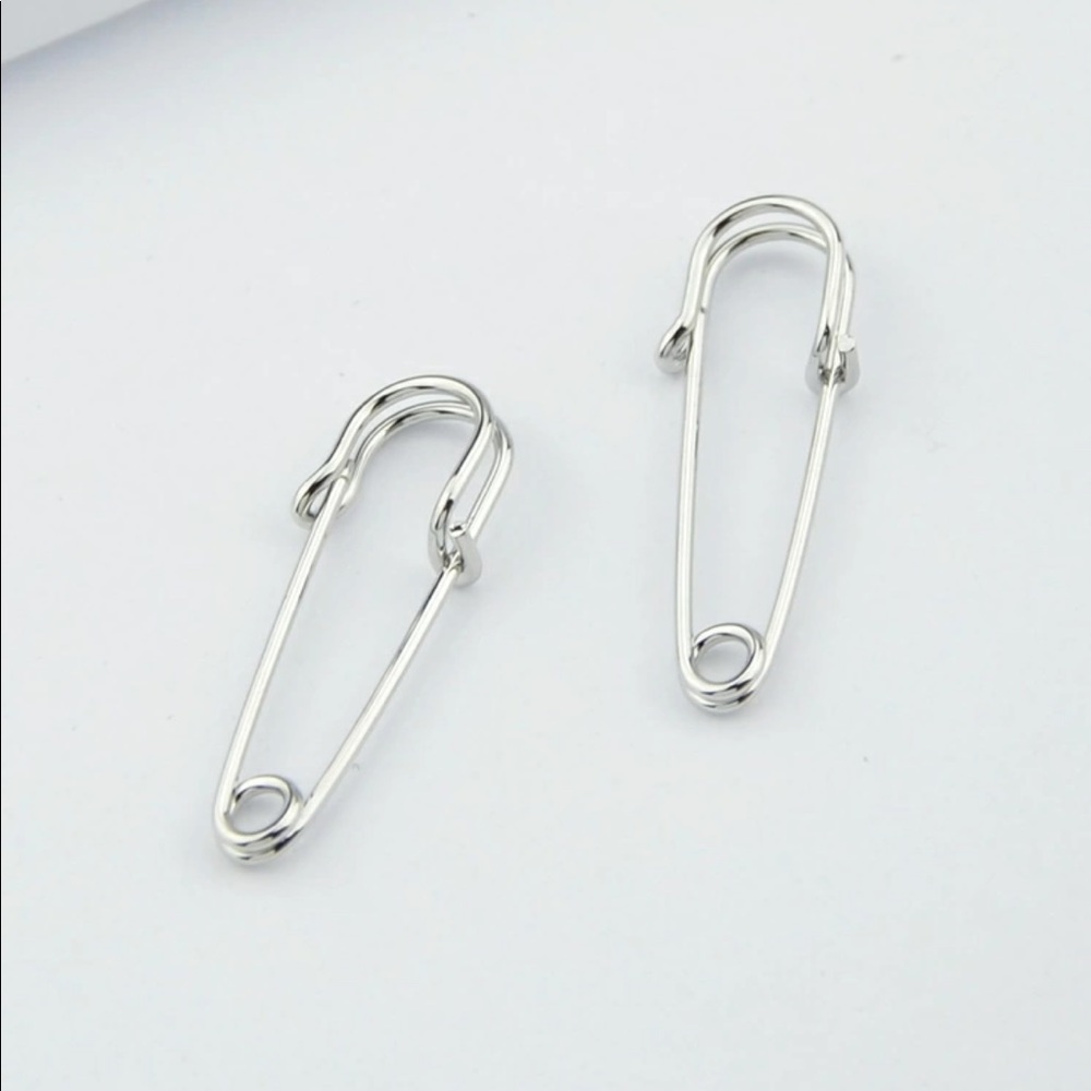 Silver Safety Pin Earrings - Picture 4 of 5